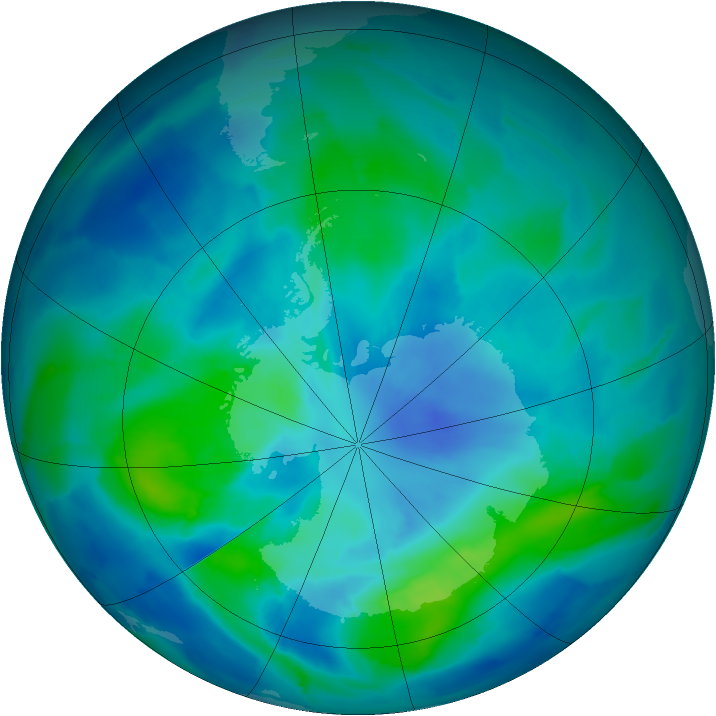 Antarctic ozone map for 21 March 2012